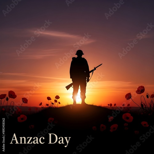 Silhouette of a soldier on anzac day