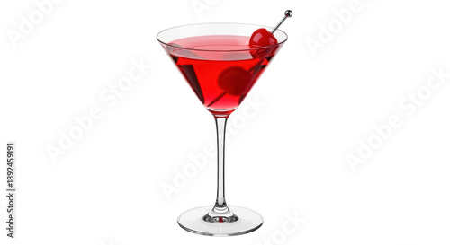Foto Red cosmopolitan cocktail with cherries isolated PNG, classic alcoholic drink in