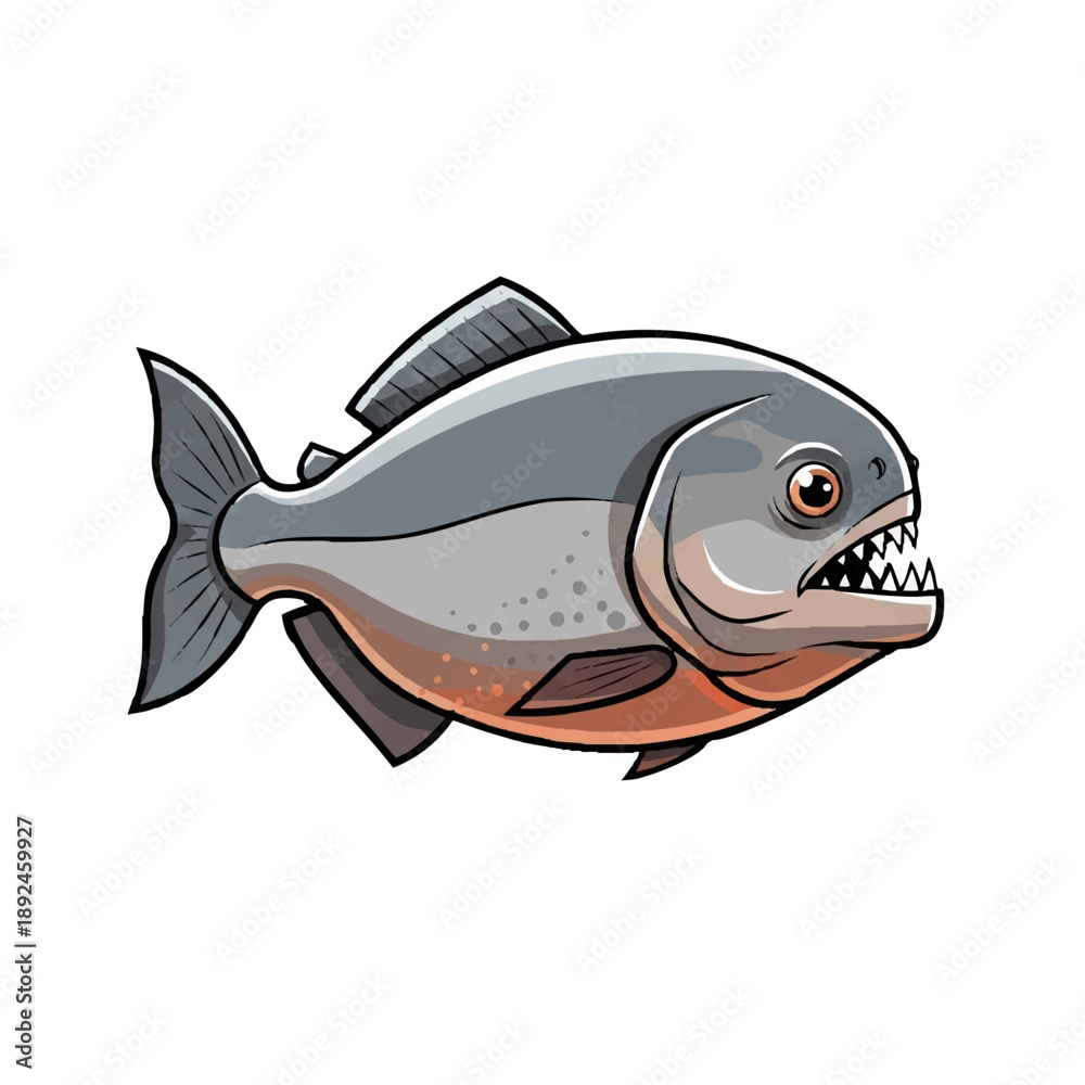 Fototapeta premium Piranha fish with sharp teeth swimming in water.