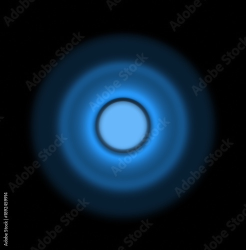 Abstract glowing blue circle with soft light rings on a dark background. Minimalist futuristic design evoking technology, energy, digital interface, portal or cosmic symbol. Ideal for backgrounds