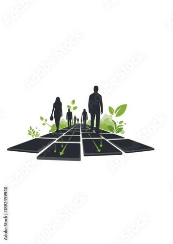 Kinetic Energy Harvesting Tiles Silhouette, Human Powered Electricity, Sustainable Smart Home Pathway and Green Infrastructure Vector