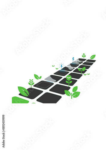 Kinetic Energy Harvesting Tiles Silhouette, Human Powered Electricity, Sustainable Smart Home Pathway and Green Infrastructure Vector