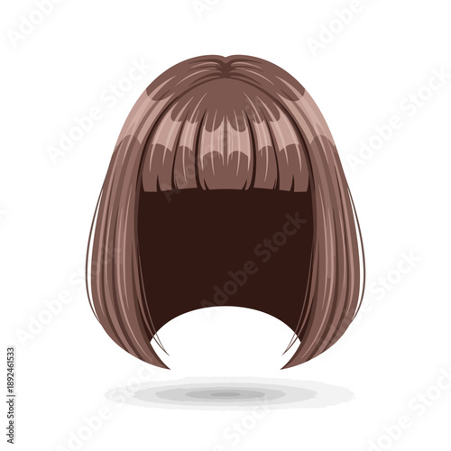 Illustration of a woman's hairstyle with bangs from behind, showcasing her hair texture and style in a simple graphic representation