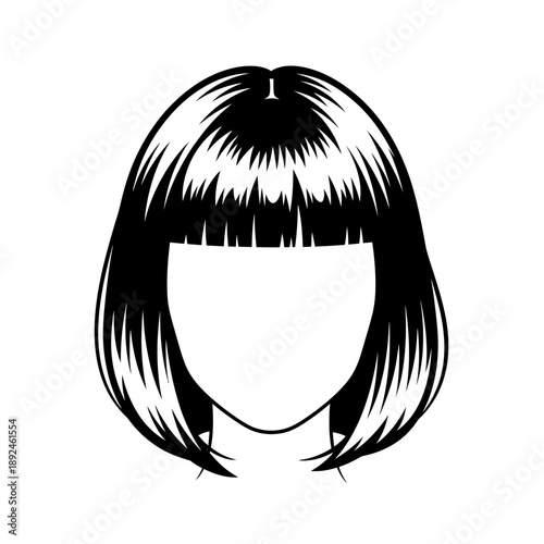 Illustration of a woman's face with bobbed haircut viewed from the front