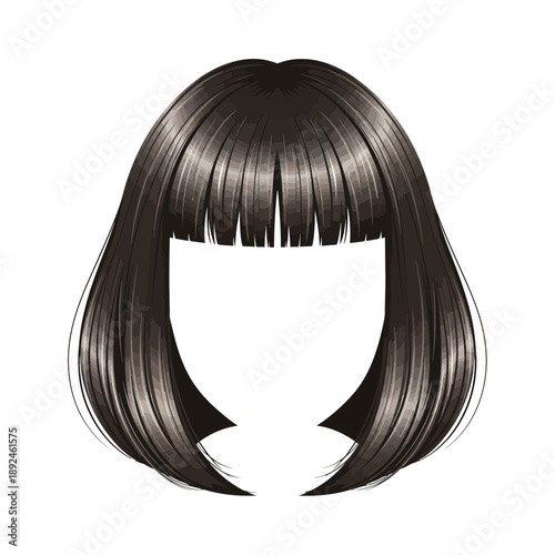 Illustration of a woman's head with bobbed hair and bangs from a front view