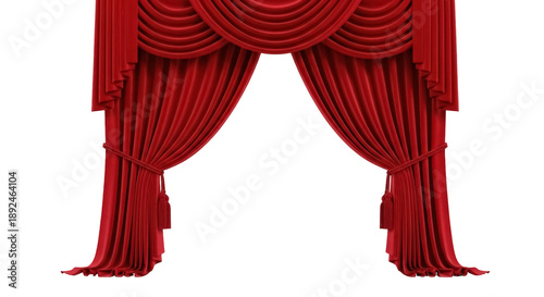 Obraz na plátne Elegant red velvet curtains PNG isolated on transparent background, theater stag