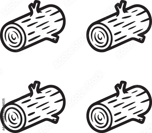 Set of Wood log Outline vector illustration isolated On Transparent Background 