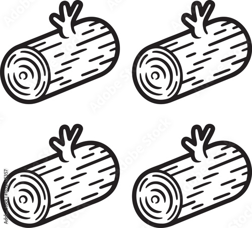 Set of Wood log Outline vector illustration isolated On Transparent Background 