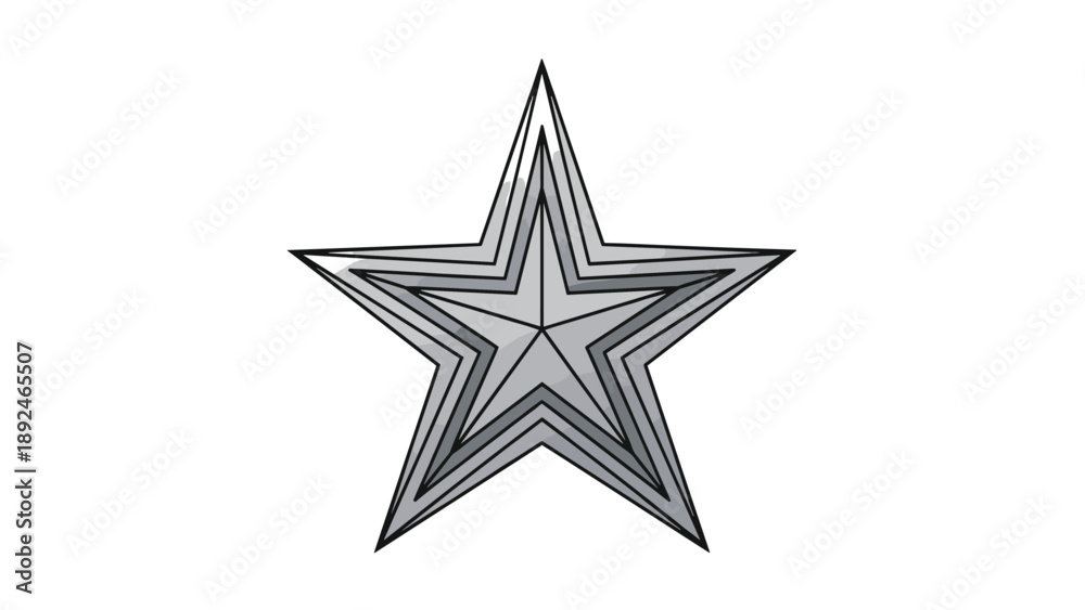 Fototapeta premium Monochromatic vector illustration of a multi-layered five-pointed star with a gradient effect, isolated on a white background.