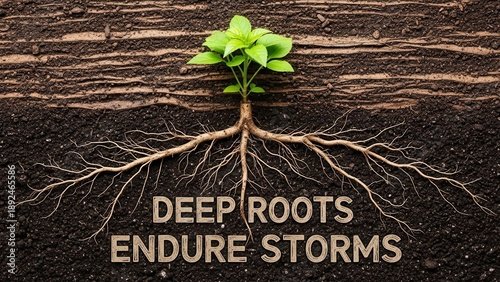 Plant with Deep Roots Growing in Rich Soil