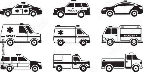 Black and white emergency vehicle ambulance