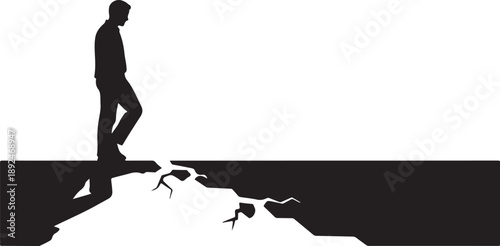 Man standing on cliff edge with shadow of rats below