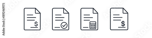 Set of document icons representing financial and administrative tasks and processes