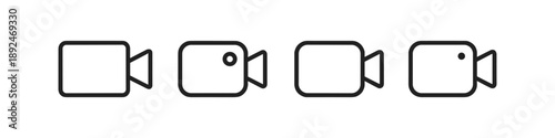 Set of four simple line art icons representing video cameras in a row