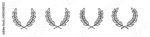 Set of four simple line art laurel wreath icons representing victory and achievement