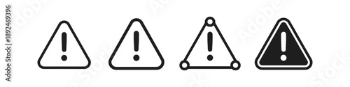 Set of four different warning signs with exclamation marks on white background