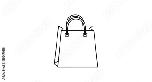 Minimalist outline icon of a shopping bag, representing retail, purchases, and consumerism on a transparent background.