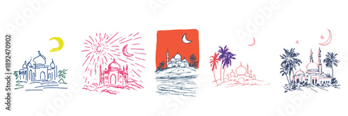 Hand drawn style doodle of an islamic mosque for ramadan kareem and eid celebration