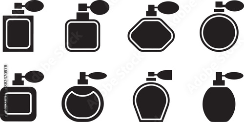 Black perfume bottle in different shapes and styles white symbols desi
