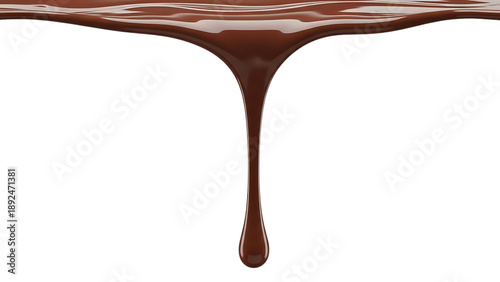 Melted chocolate flowing and dripping isolated on a transparent background brown liquid