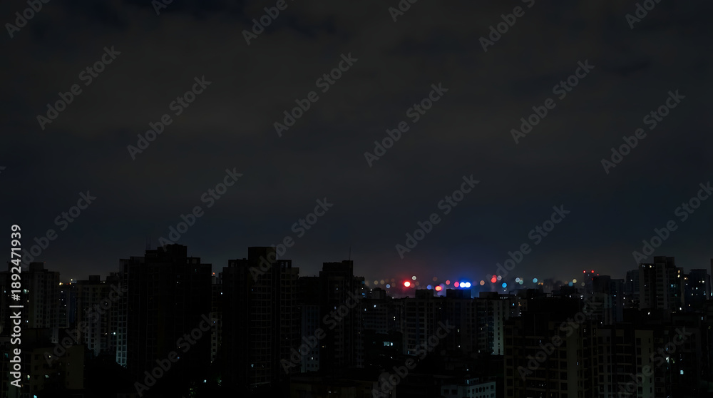 Fototapeta premium City power outage concept with dark skyline