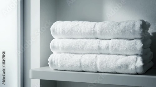 Stack of White Towels on Shelf.
