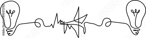 A sketch of two light bulbs connected by a wavy line with a signature in the middle