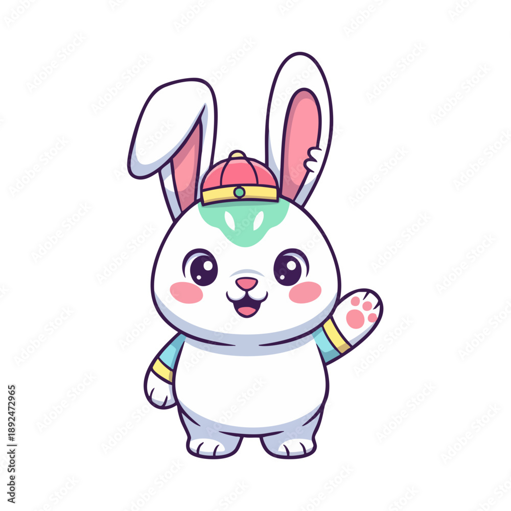 Obraz premium Cartoon rabbit wearing a cap.