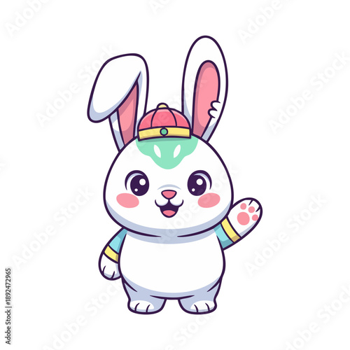 Cartoon rabbit wearing a cap.