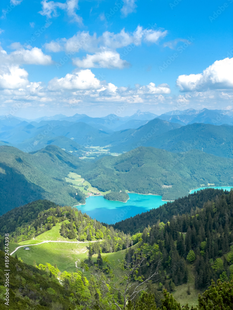 Fototapeta premium Landscape View from Herzogstand Mountain over Walchensee Lake, Bavaria, Germany