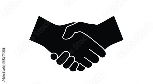 Black silhouette of two hands shaking in a formal greeting