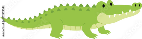 cute green crocodile cartoon illustration, funny wildlife alligator character