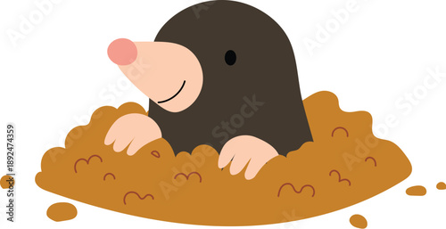 cute mole cartoon illustration, funny wildlife mole digging character