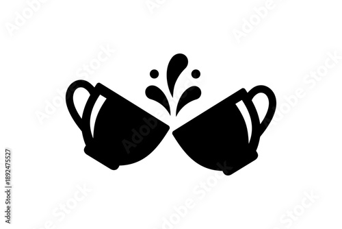 A black silhouette of two teacups facing each other forming a butterfly shape high quality professional