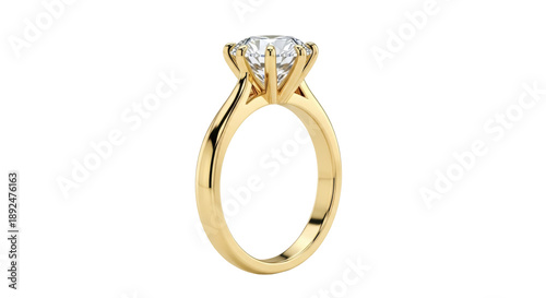 Elegant gold solitaire engagement ring with diamond isolated PNG, classic jewelry design for wedding proposal and special occasions