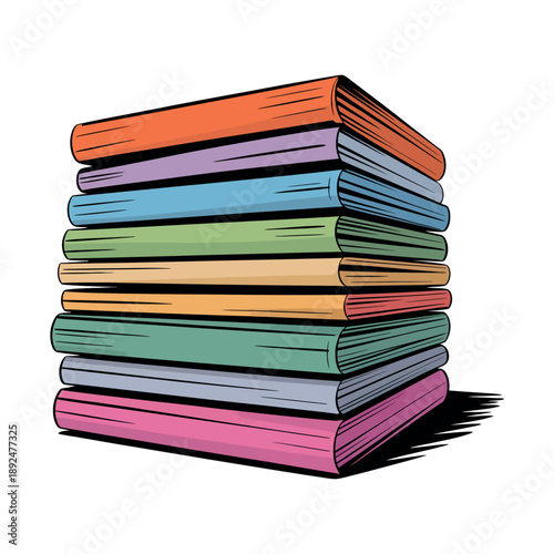 A colorful stack of books on a white background, representing learning and education