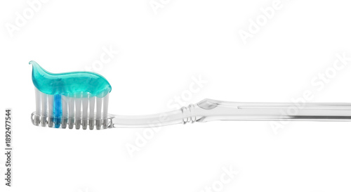 Toothbrush with blue toothpaste isolated PNG, dental hygiene product for oral care and healthy teeth on transparent background
