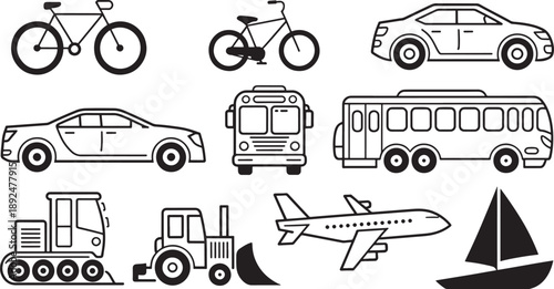Transportation with cars and airplanes bicycle