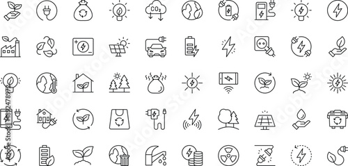 Ecology energy 50 icon set. Containing renewable energy, ecology, green electricity, and more. Editable stroke.