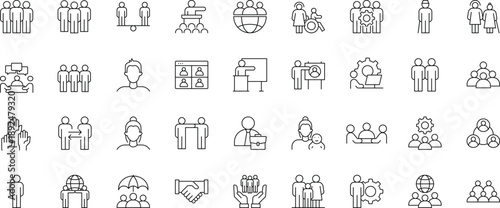People icon set. Containing human, group, family, team, community, friends, population, senior, and more. Editable stroke. Vector