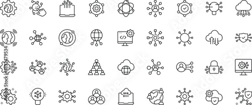 Network icon set. Editable stroke. vector