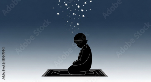 Person praying on mat with stars peaceful night sky background serene atmosphere silhouette
