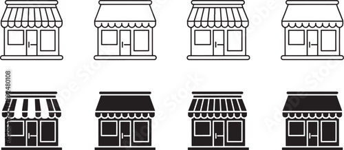 Various storefront in black and white shop building