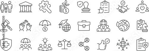 Team Web Icon Set in Line Style. Collection of Teamwork Linear Icons, Including team building, workshop, human resources, business people, group, team, organization, community.