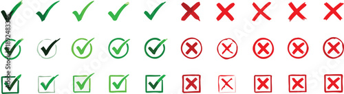 Checks and Crosses: A versatile visual showcasing a range of check marks and crosses, ideal for design, selections, and validation. 