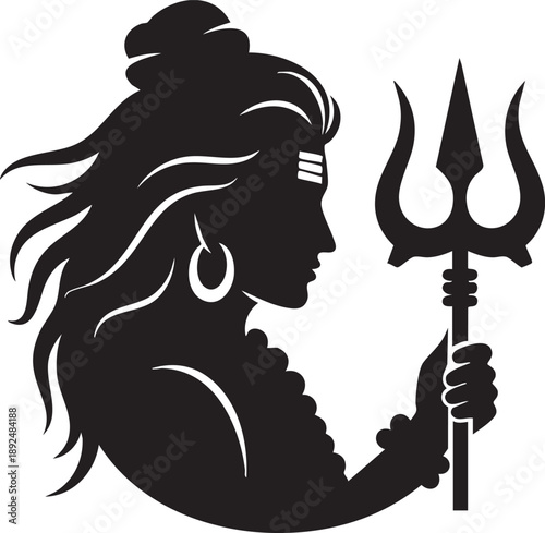 Lord Shiva Side Profile Silhouette with Trident