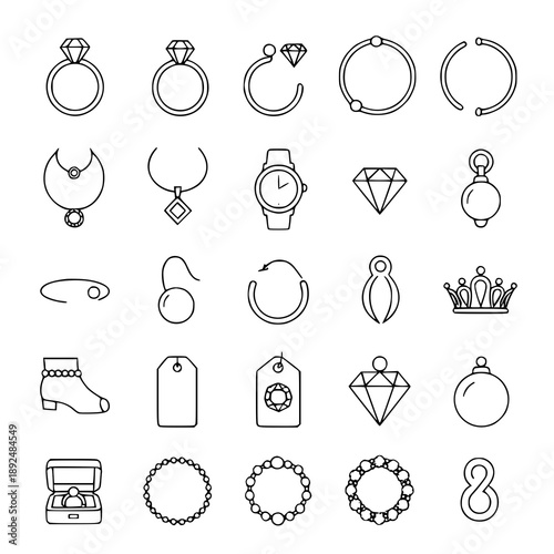 Modern thin line jewellery icon pack of 27 outline vector icons for web and mobile UI