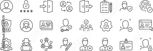 User Account Web Icon Set in Line Style. Collection of User profile Linear Icons, Including Profile, avatar, login, password, username, add friend, access, connect and more.