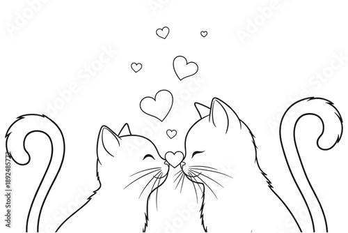 Cute Couple of Kittens Sharing a Loving Kiss with Hearts Floating Above Them
