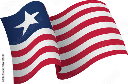 Flag of Liberia. Ribbon style flag that conveys a sense of movement and waving effect